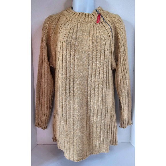 VTG PRADA Camel Ribbed Knit Zip Neck Sweater Wool Acrylic Made in Italy SZ M - Picture 1 of 9